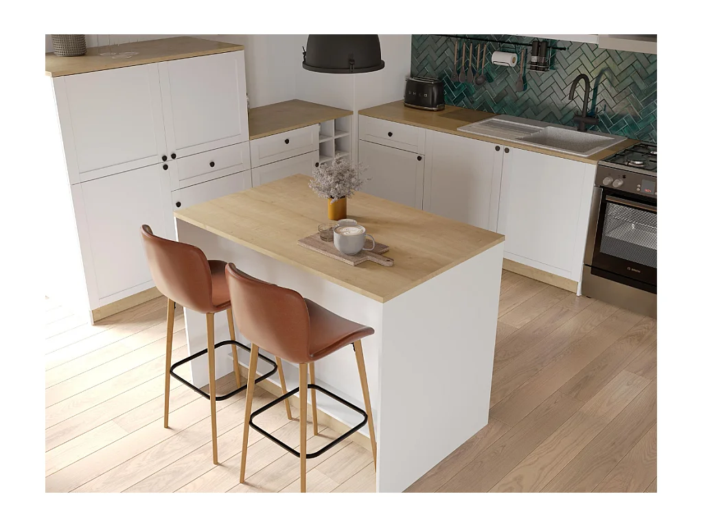 Ilha de cozinha c/prateleiras AMBIHOME COTTARE 02 - Branco, C120xP75xA92cm