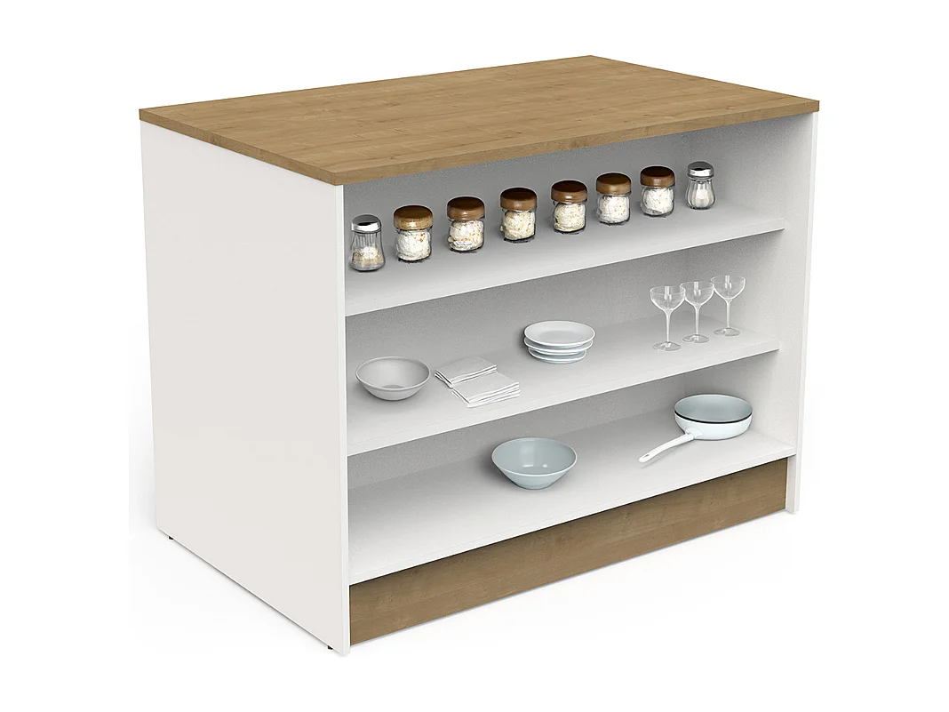 Ilha de cozinha c/prateleiras AMBIHOME COTTARE 02 - Branco, C120xP75xA92cm