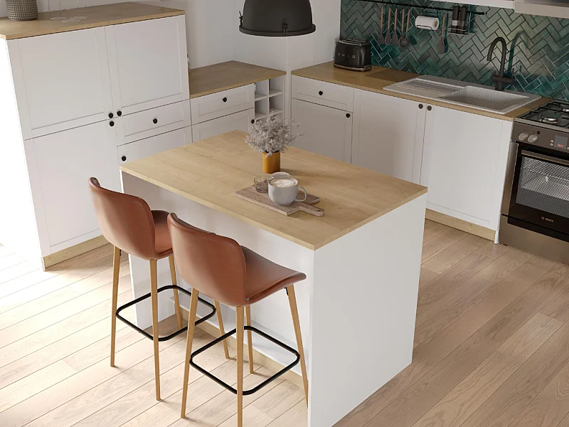 Ilha de cozinha c/prateleiras AMBIHOME COTTARE 02 - Branco, C120xP75xA92cm