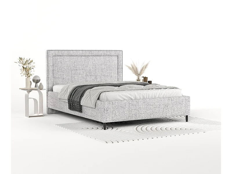 Lit coffre Baleine - 140 x 200 cm - texturé à carreaux - gris clair