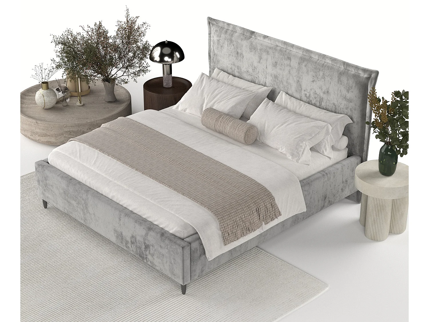 Polsterbett Cape Cod - 160 x 200 cm - Chenille-Stoff - grau