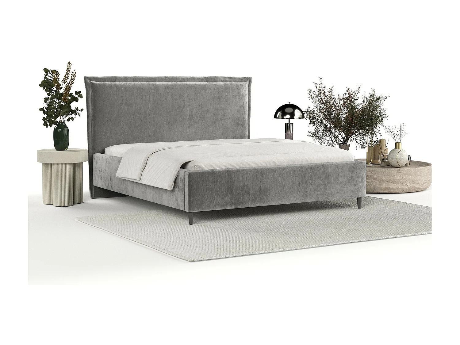 Polsterbett Cape Cod - 160 x 200 cm - Chenille-Stoff - grau