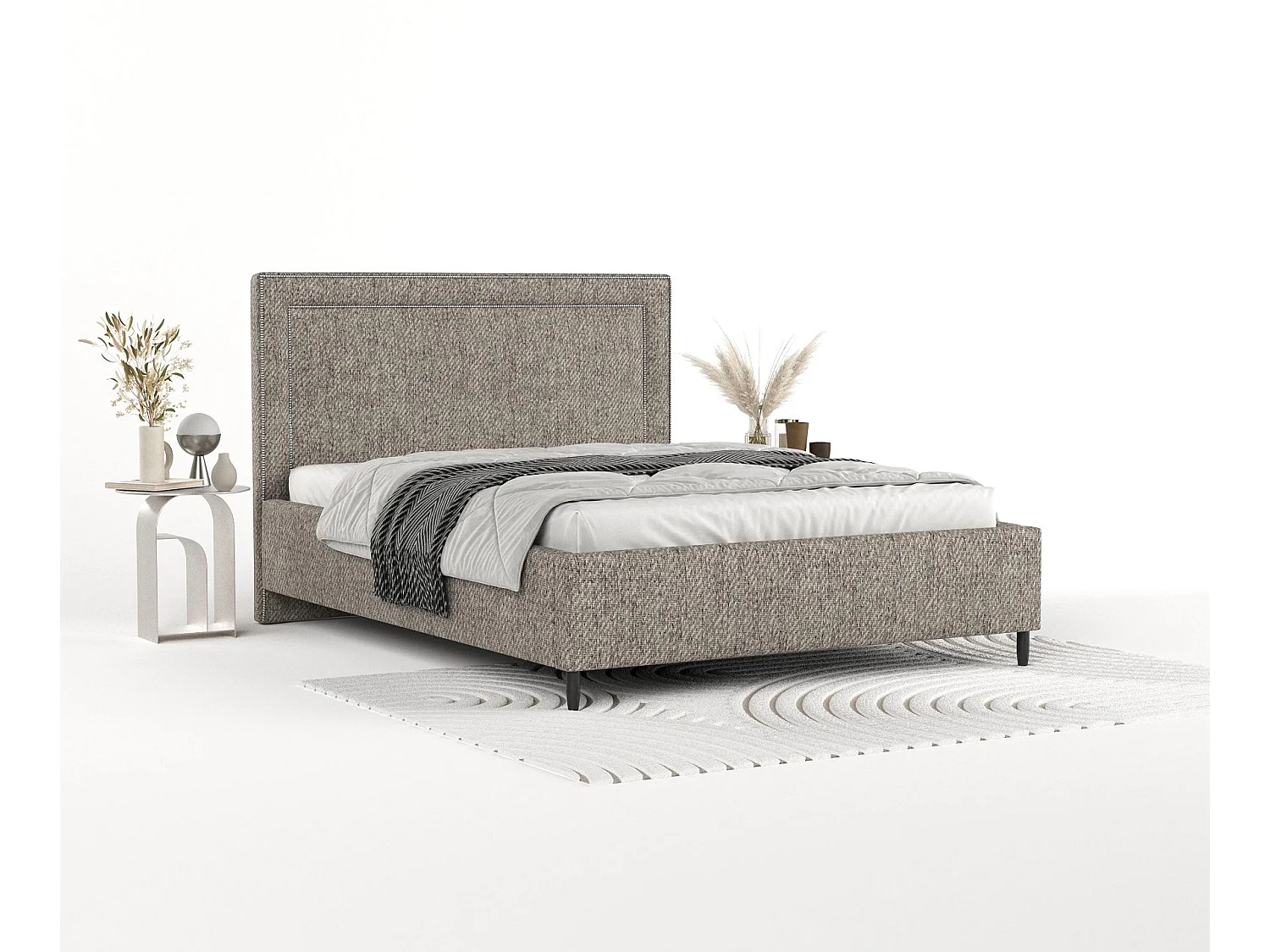 Łóżko tapicerowane Baleine - 180 x 200 cm - tkanina pleciona - brązowy