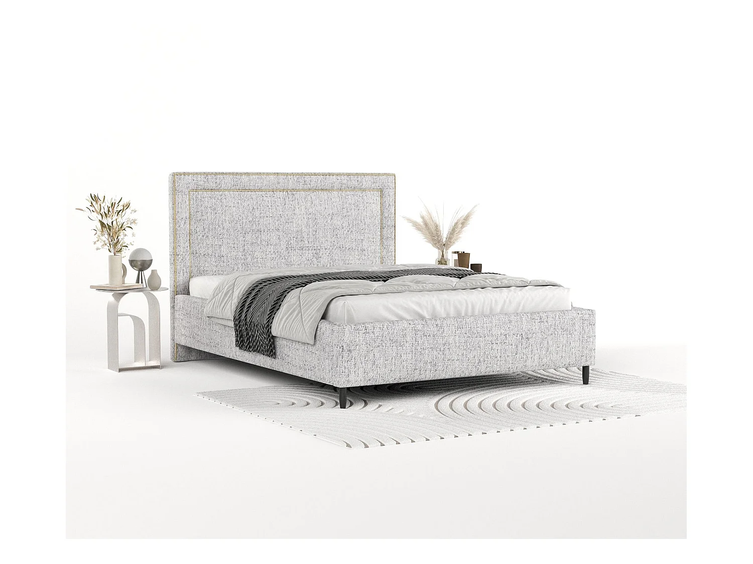 Polsterbett Baleine - 140 x 200 cm - Webstoff - hellgrau