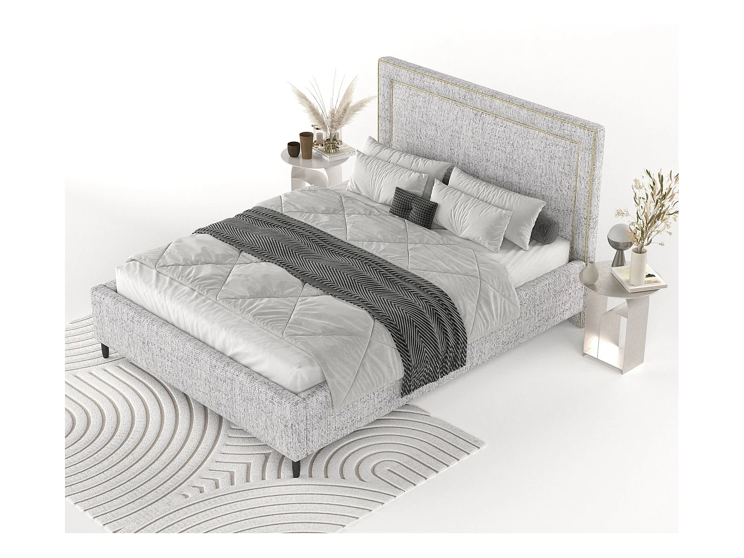 Polsterbett Baleine - 140 x 200 cm - Webstoff - hellgrau