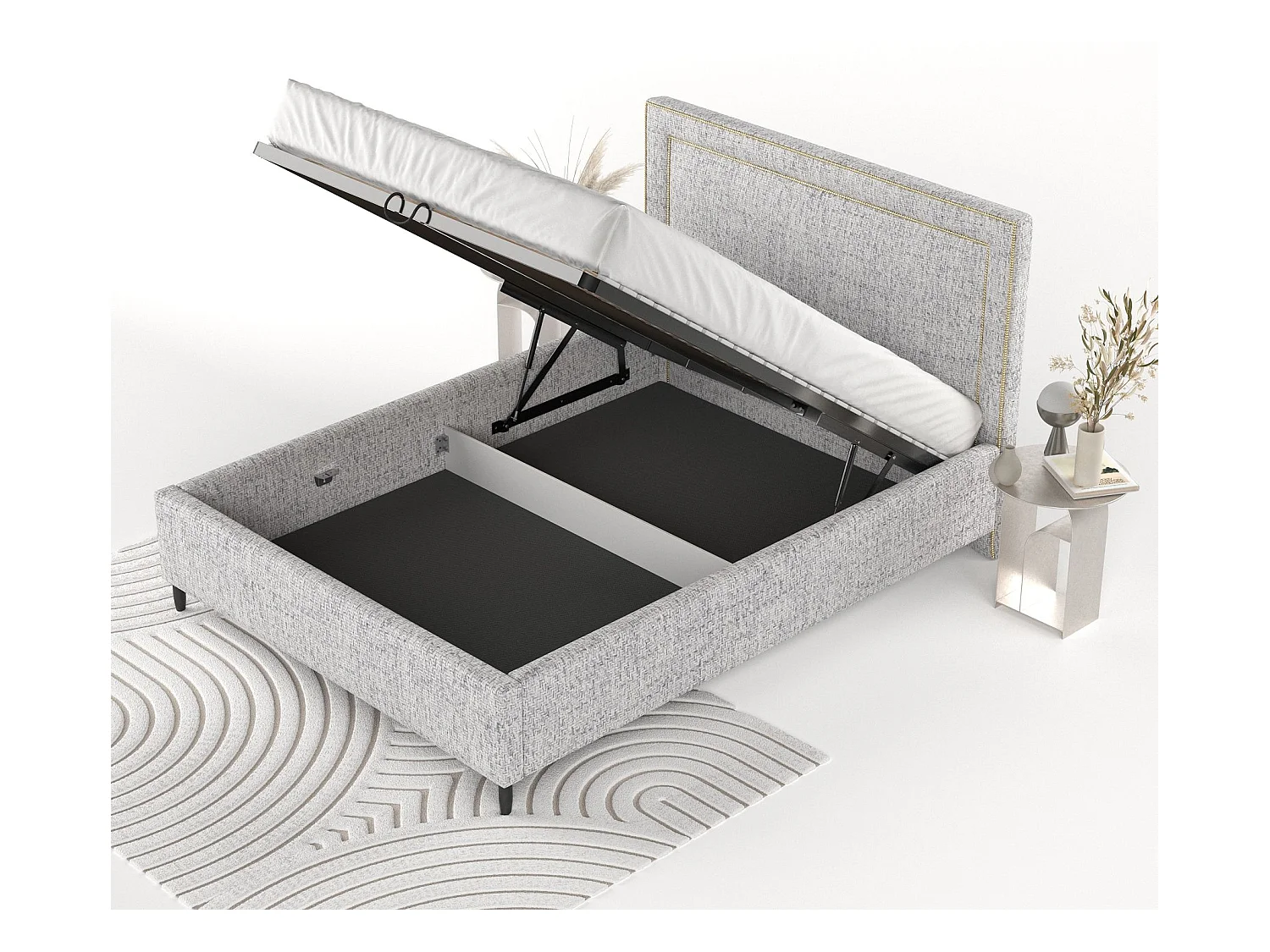 Polsterbett Baleine - 140 x 200 cm - Webstoff - hellgrau