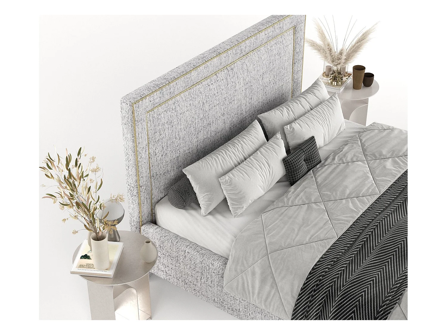 Polsterbett Baleine - 140 x 200 cm - Webstoff - hellgrau