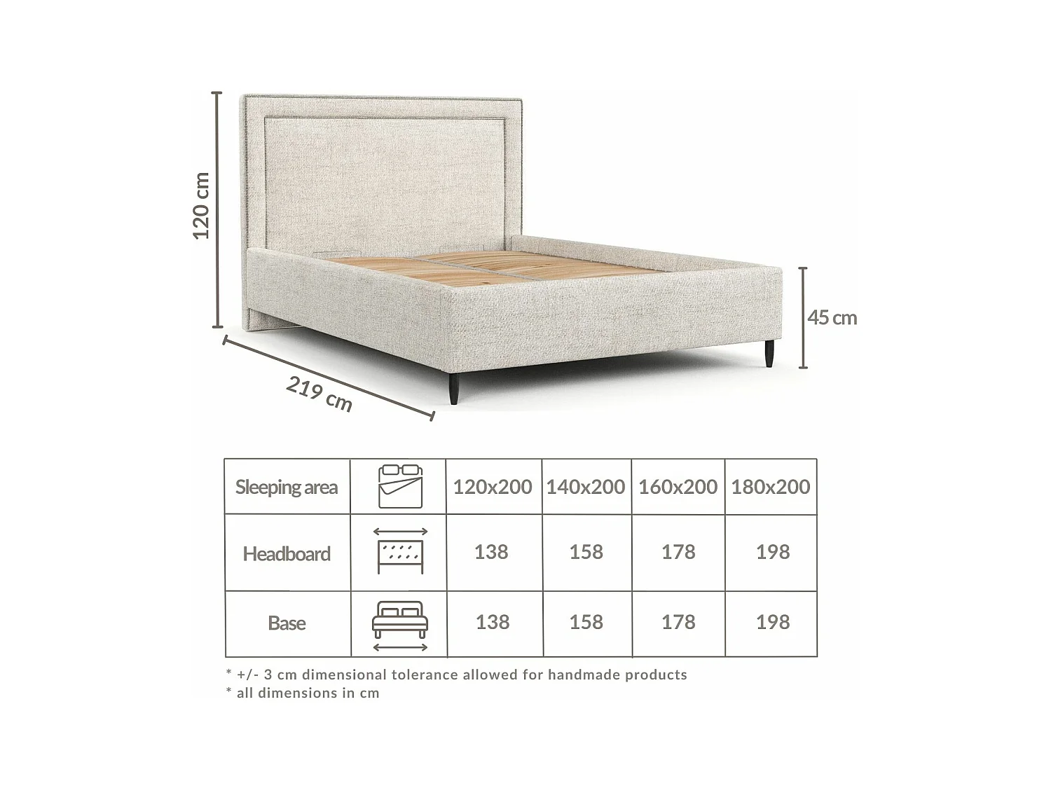 Polsterbett Baleine - 140 x 200 cm - Webstoff - hellgrau