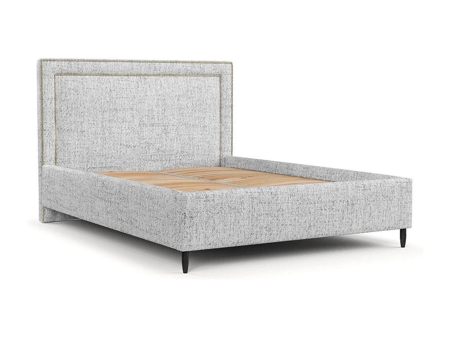 Łóżko tapicerowane Baleine - 140 x 200 cm - tkanina pleciona - jasnoszary