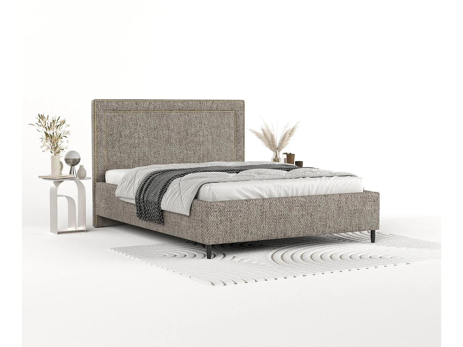 Łóżko tapicerowane Baleine - 140 x 200 cm - tkanina pleciona - brązowy