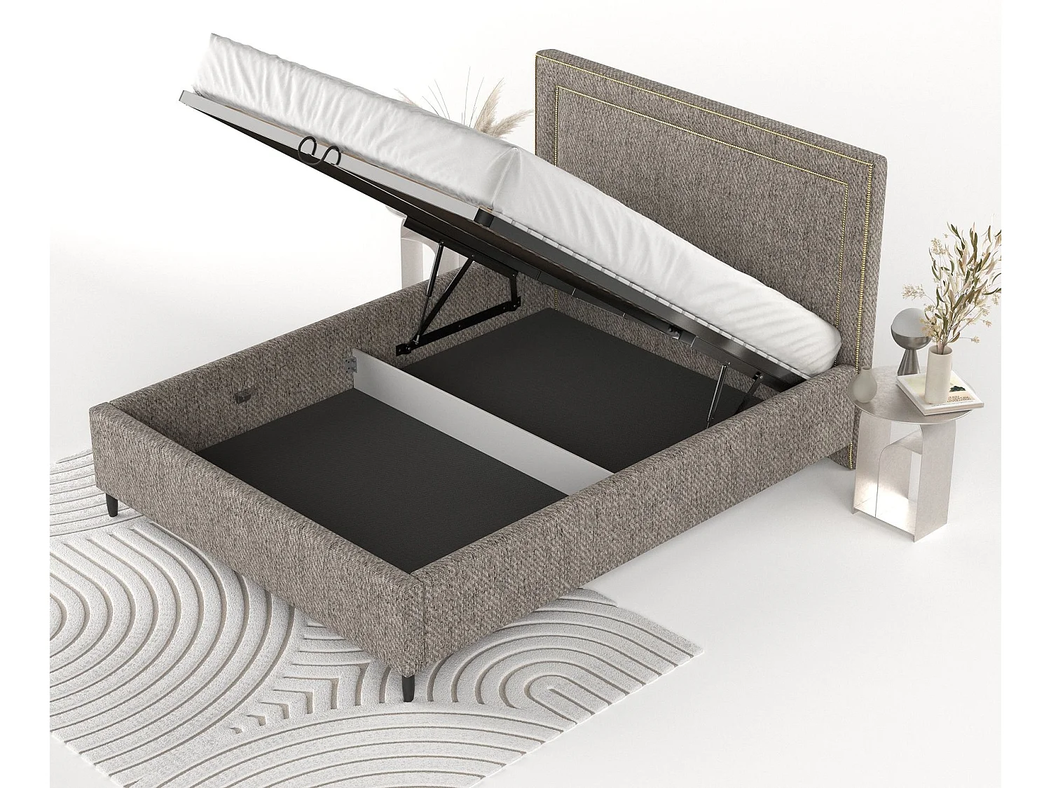 Łóżko tapicerowane Baleine - 140 x 200 cm - tkanina pleciona - brązowy