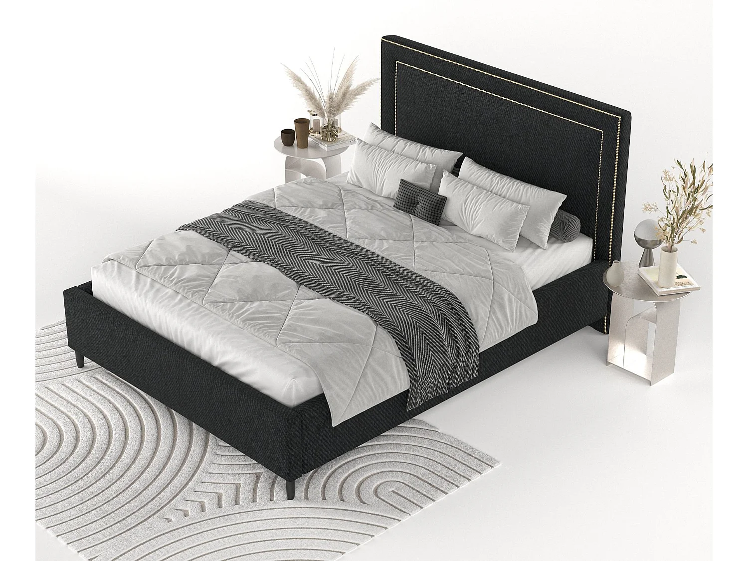 Polsterbett Baleine - 160 x 200 cm - Webstoff - schwarz