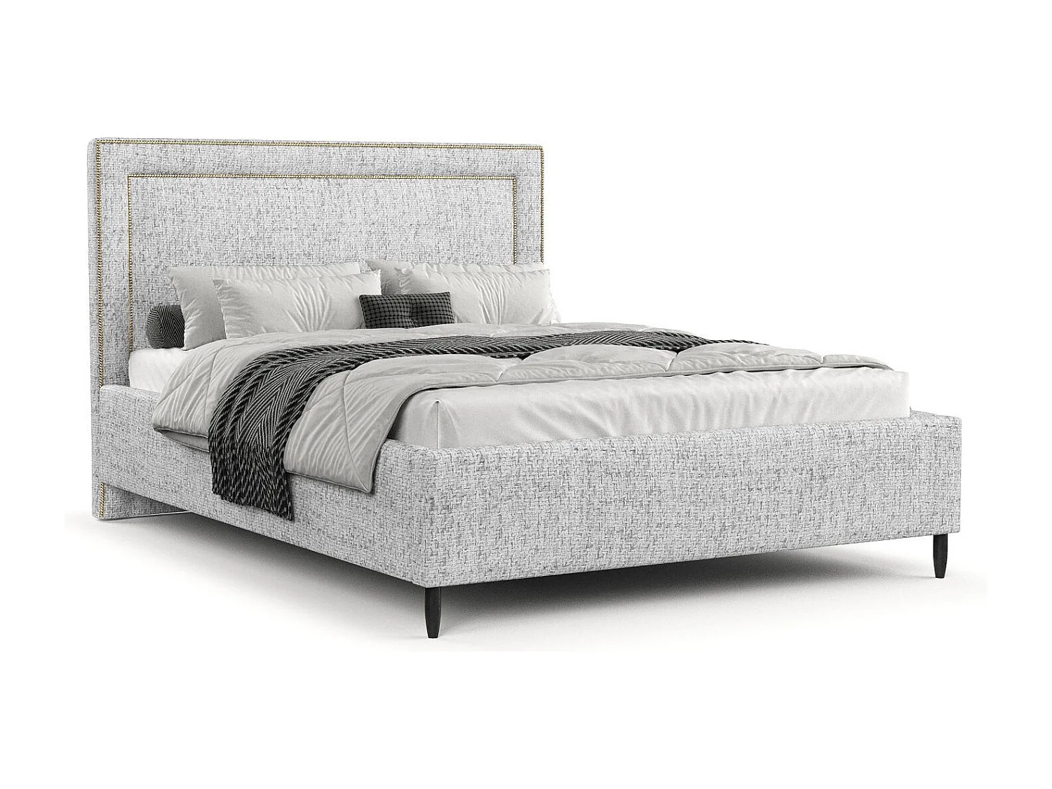 Lit coffre Baleine - 120 x 200 cm - texturé à carreaux - gris clair