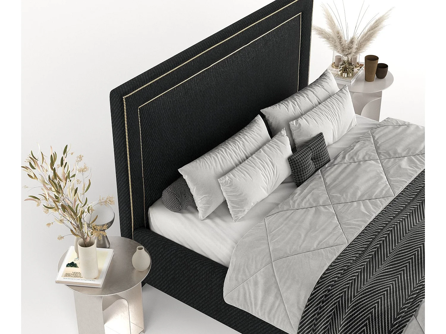 Polsterbett Baleine - 180 x 200 cm - Webstoff - schwarz