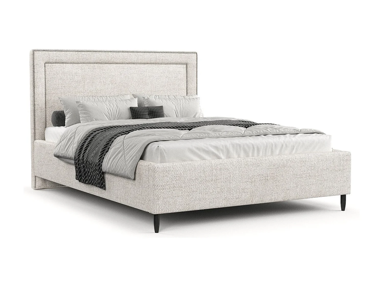 Lit coffre Baleine - 180 x 200 cm - texturé à carreaux - crème