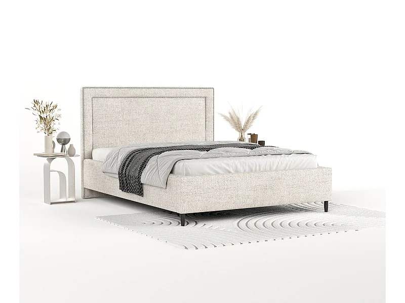 Lit coffre Baleine - 180 x 200 cm - texturé à carreaux - crème