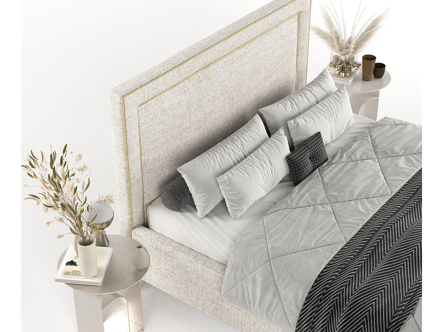 Polsterbett Baleine - 180 x 200 cm - Webstoff - creme