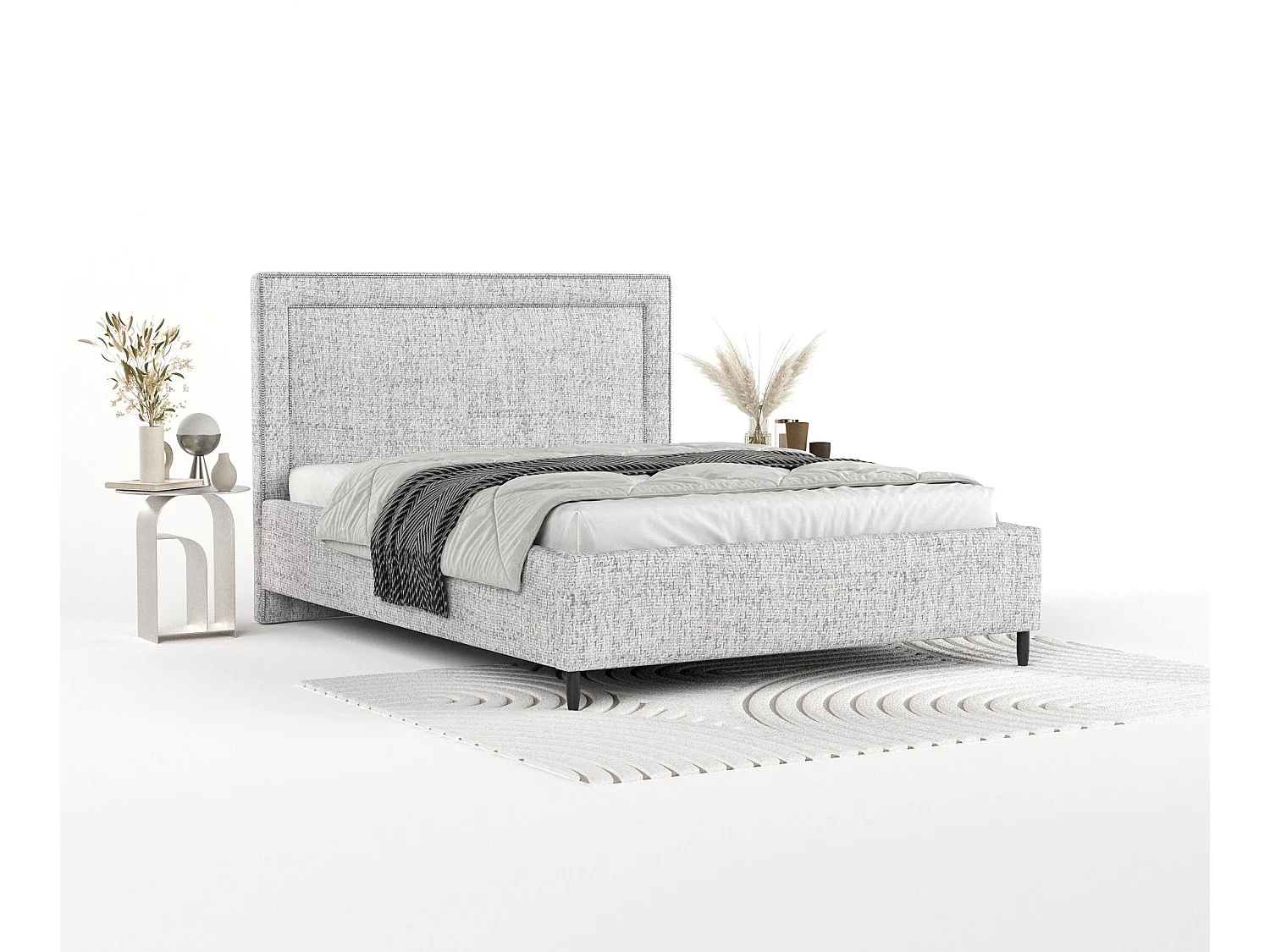 Polsterbett Baleine - 180 x 200 cm - Webstoff - hellgrau