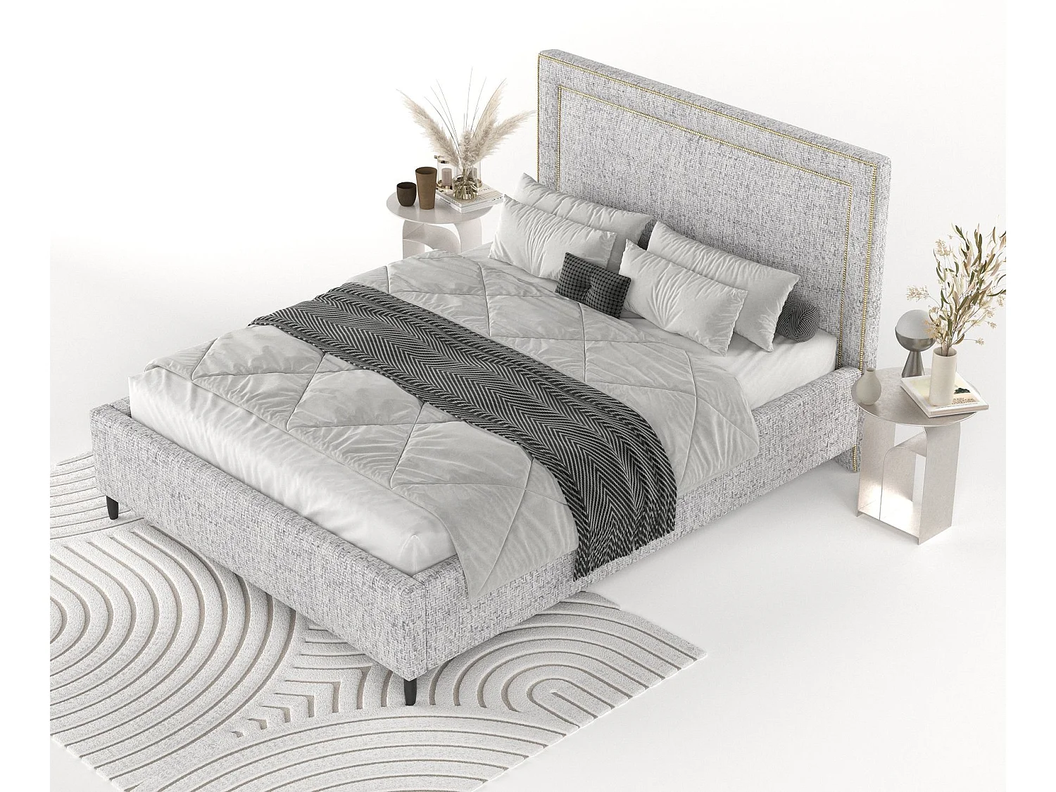 Polsterbett Baleine - 180 x 200 cm - Webstoff - hellgrau