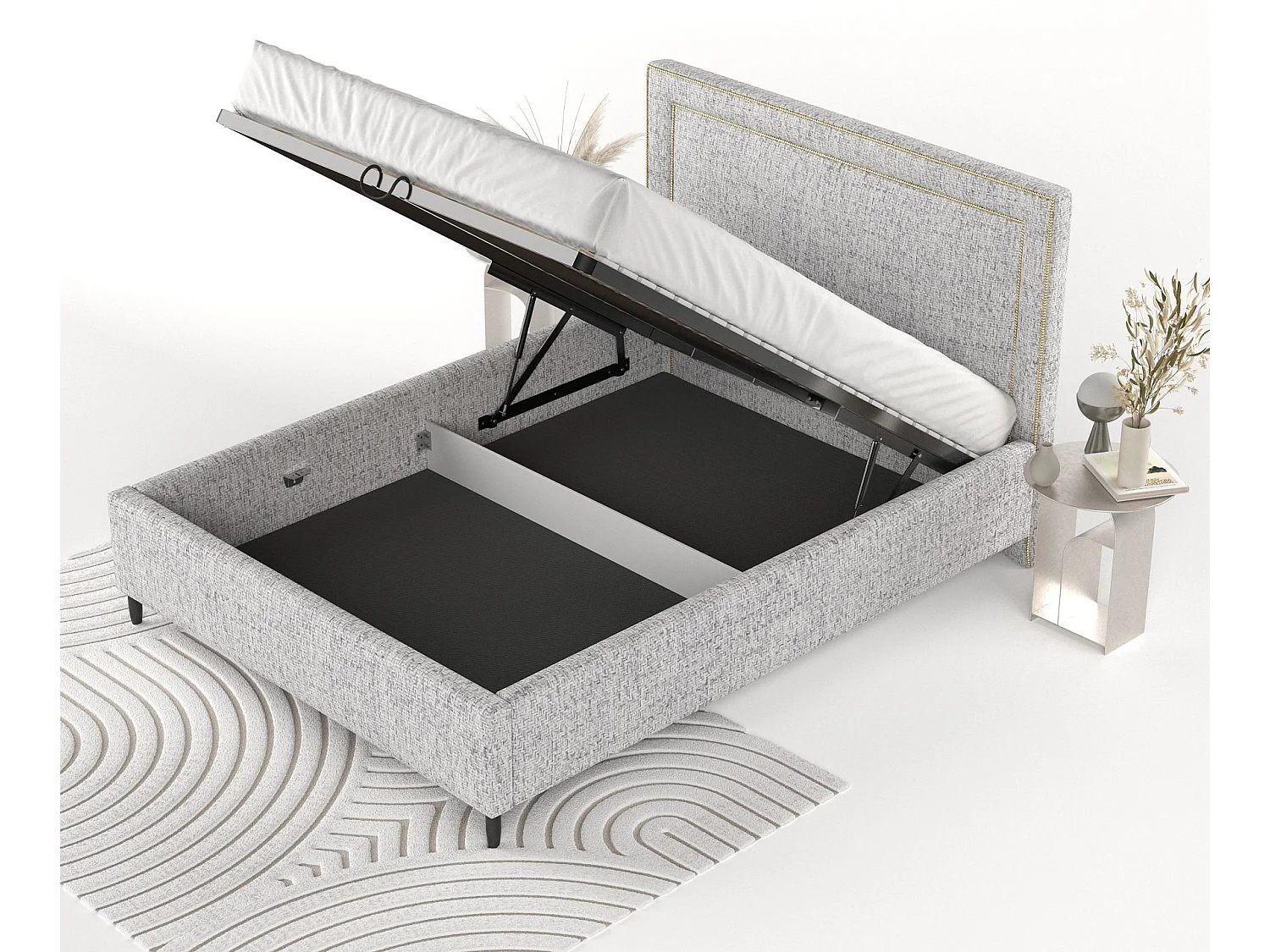 Polsterbett Baleine - 180 x 200 cm - Webstoff - hellgrau