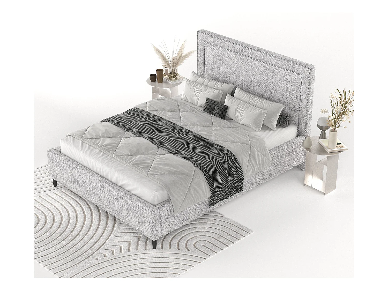 Polsterbett Baleine - 120 x 200 cm - Webstoff - hellgrau