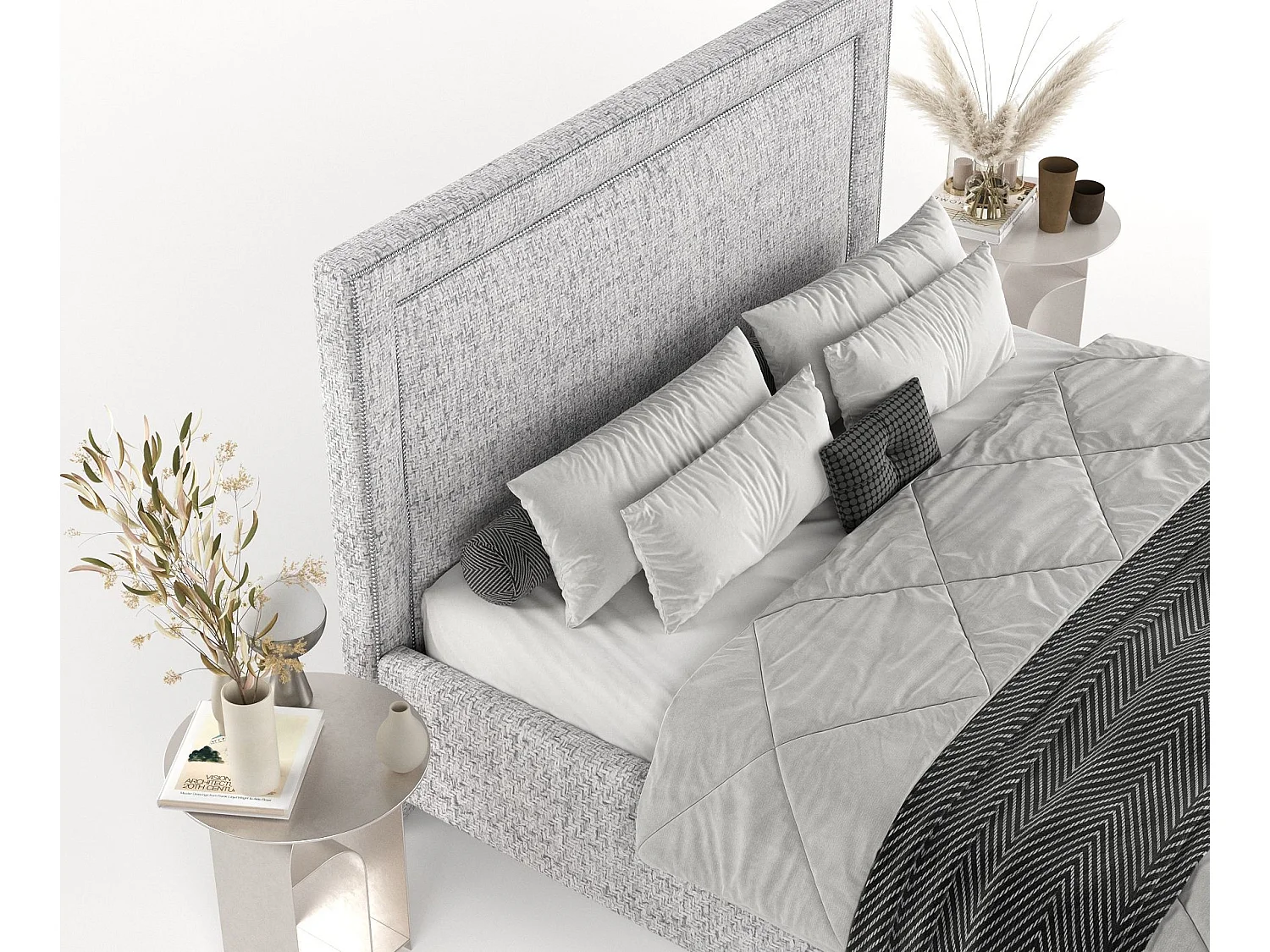 Polsterbett Baleine - 120 x 200 cm - Webstoff - hellgrau