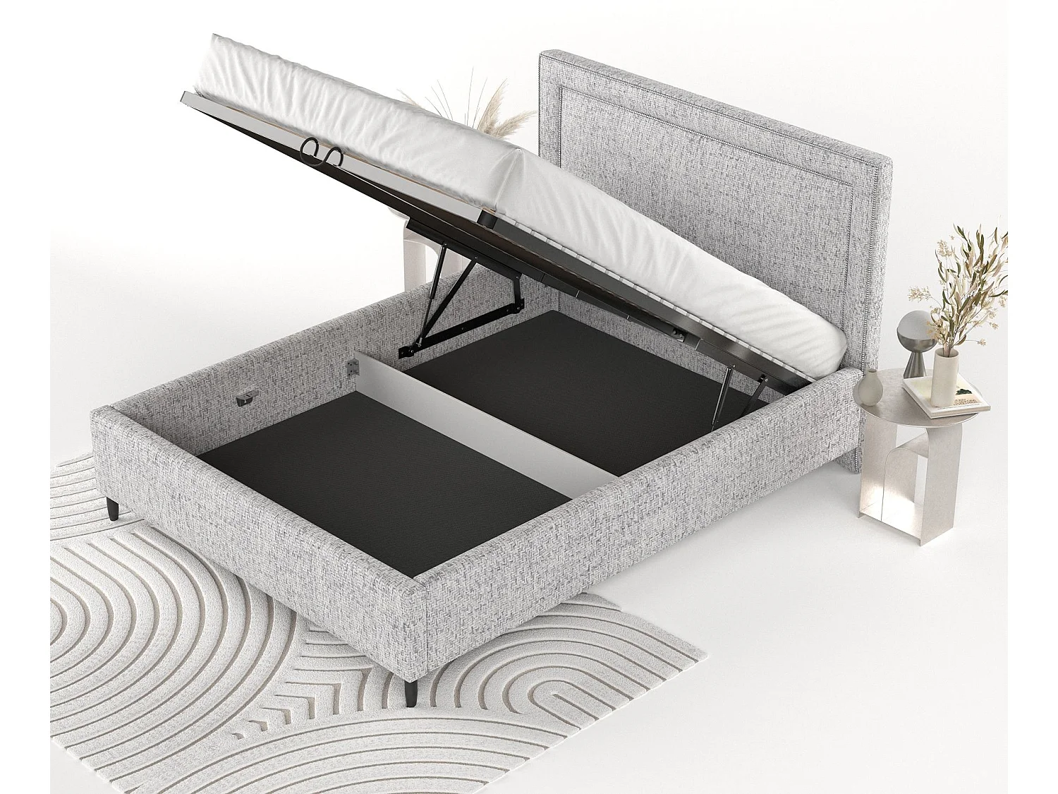 Łóżko tapicerowane Baleine - 120 x 200 cm - tkanina pleciona - jasnoszary