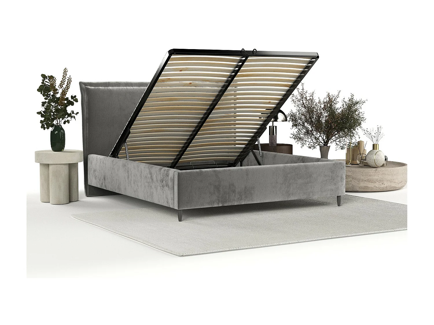 Polsterbett Cape Cod - 120 x 200 cm - Chenille-Stoff - grau