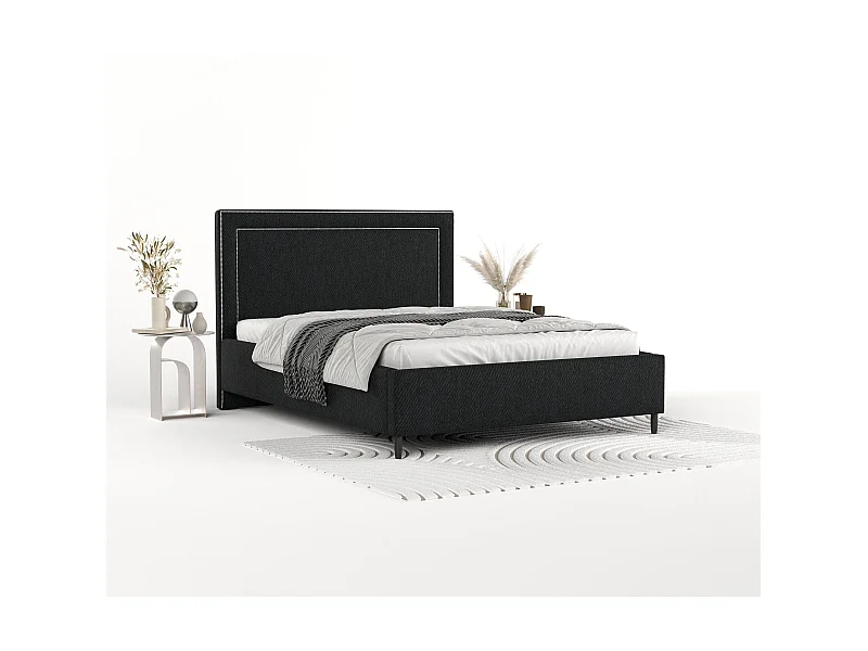 Polsterbett Baleine - 160 x 200 cm - Webstoff - schwarz
