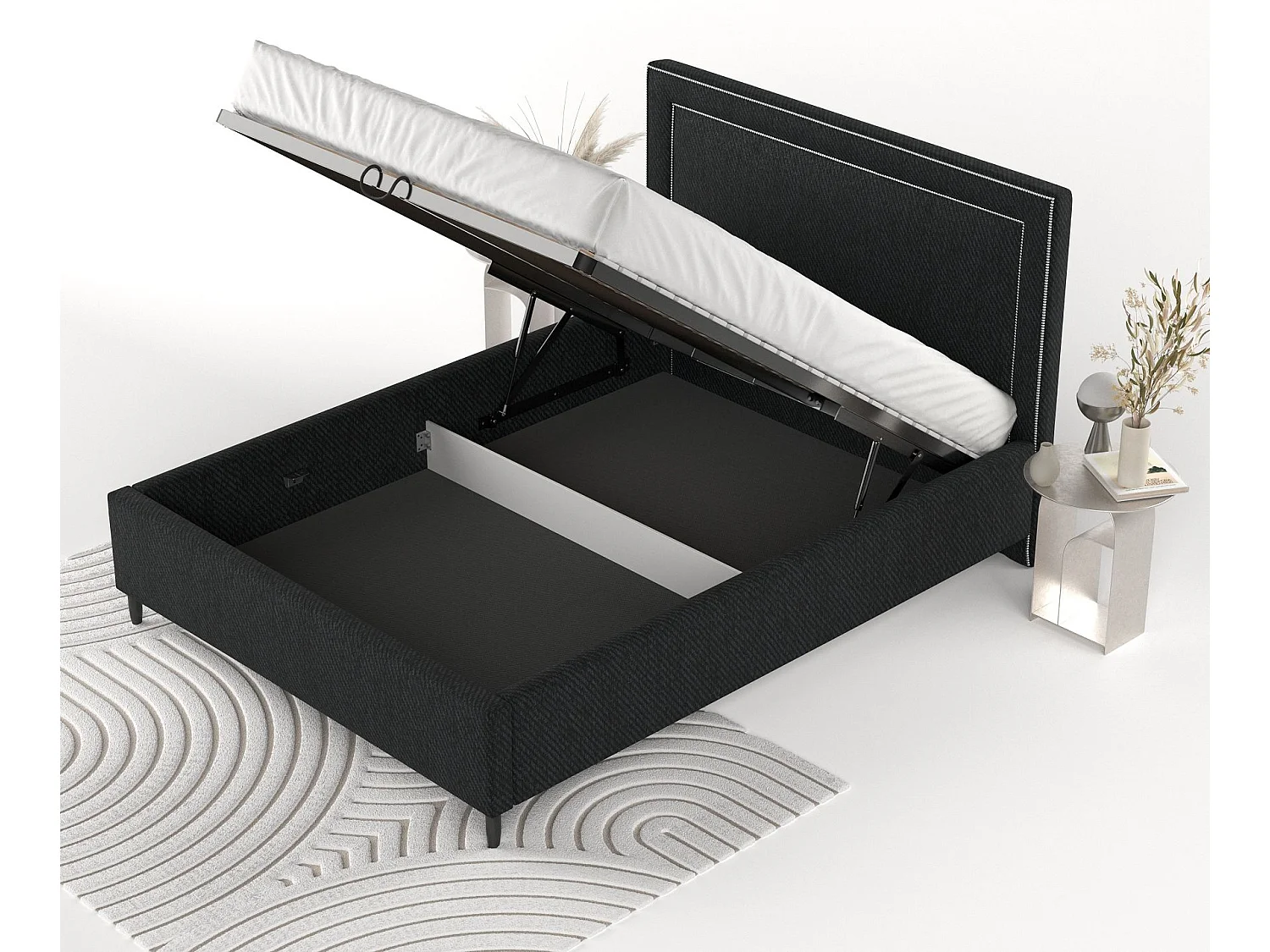 Polsterbett Baleine - 160 x 200 cm - Webstoff - schwarz