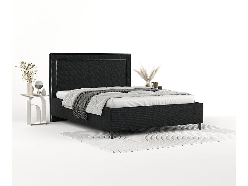 Lit coffre Baleine - 160 x 200 cm - texturé à carreaux - noir