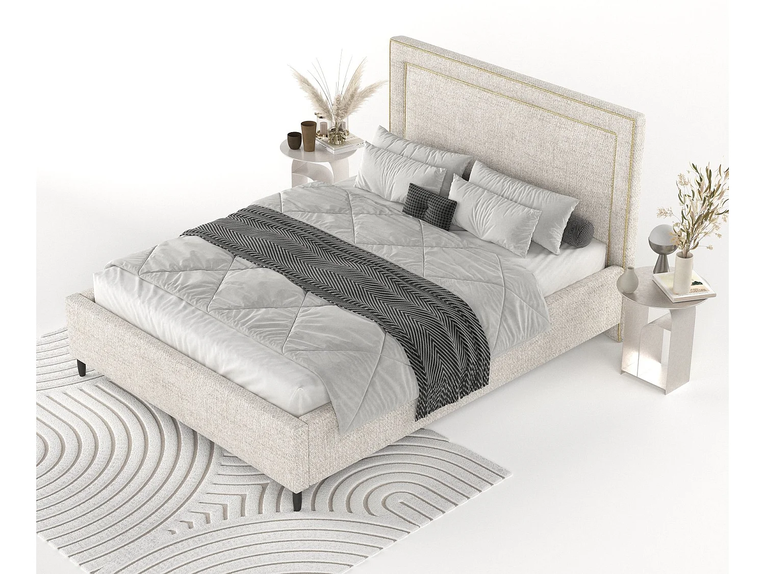 Lit coffre Baleine - 160 x 200 cm - texturé à carreaux - crème