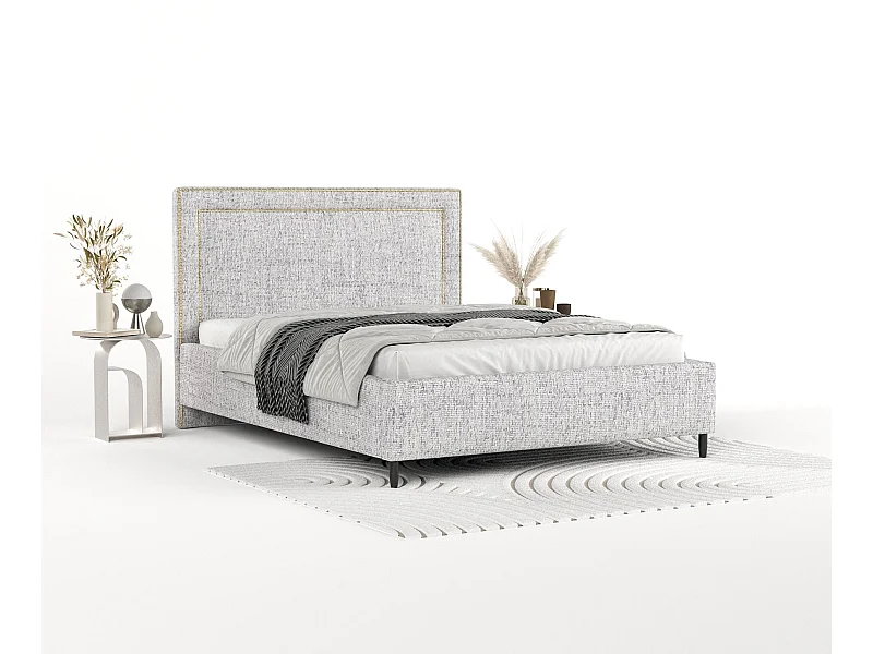 Lit coffre Baleine - 160 x 200 cm - texturé à carreaux - gris clair