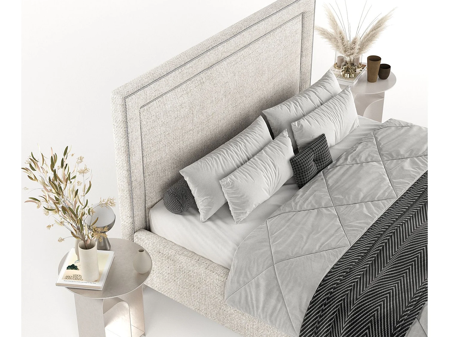 Polsterbett Baleine - 160 x 200 cm - Webstoff - creme