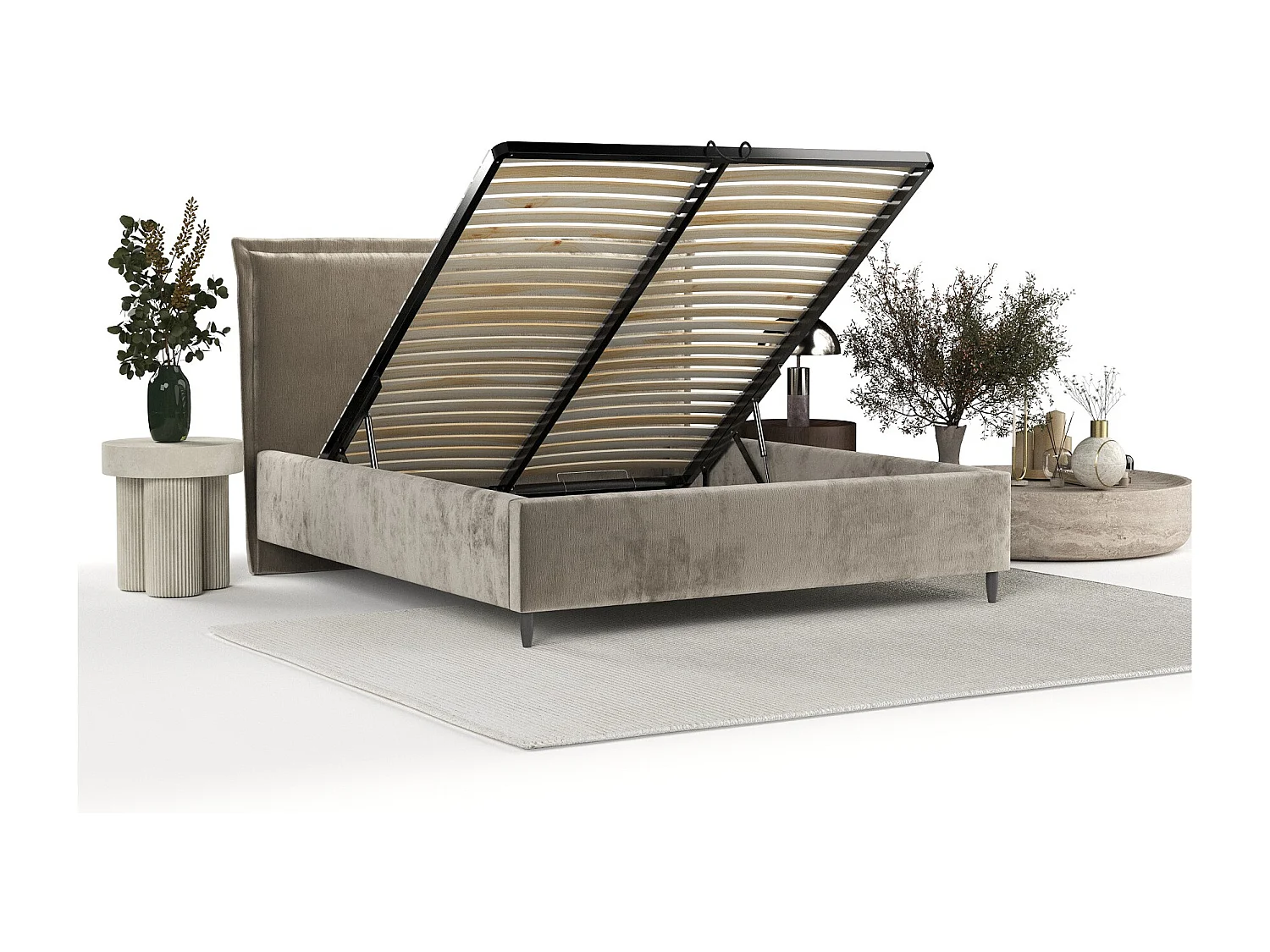 Lit coffre Cape Cod - 120 x 200 cm - chenille - beige