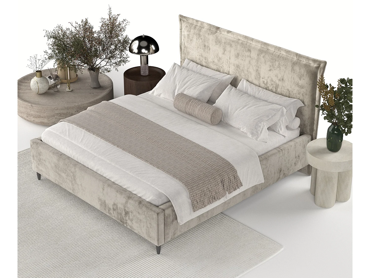 Polsterbett Cape Cod - 120 x 200 cm - Chenille-Stoff - beige