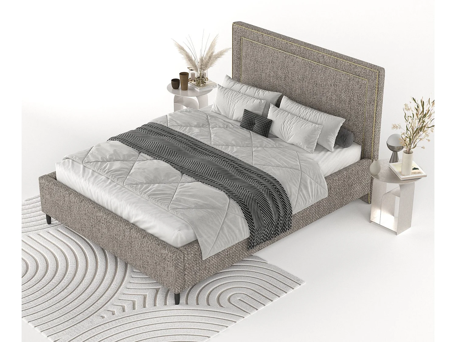 Łóżko tapicerowane Baleine - 180 x 200 cm - tkanina pleciona - brązowy