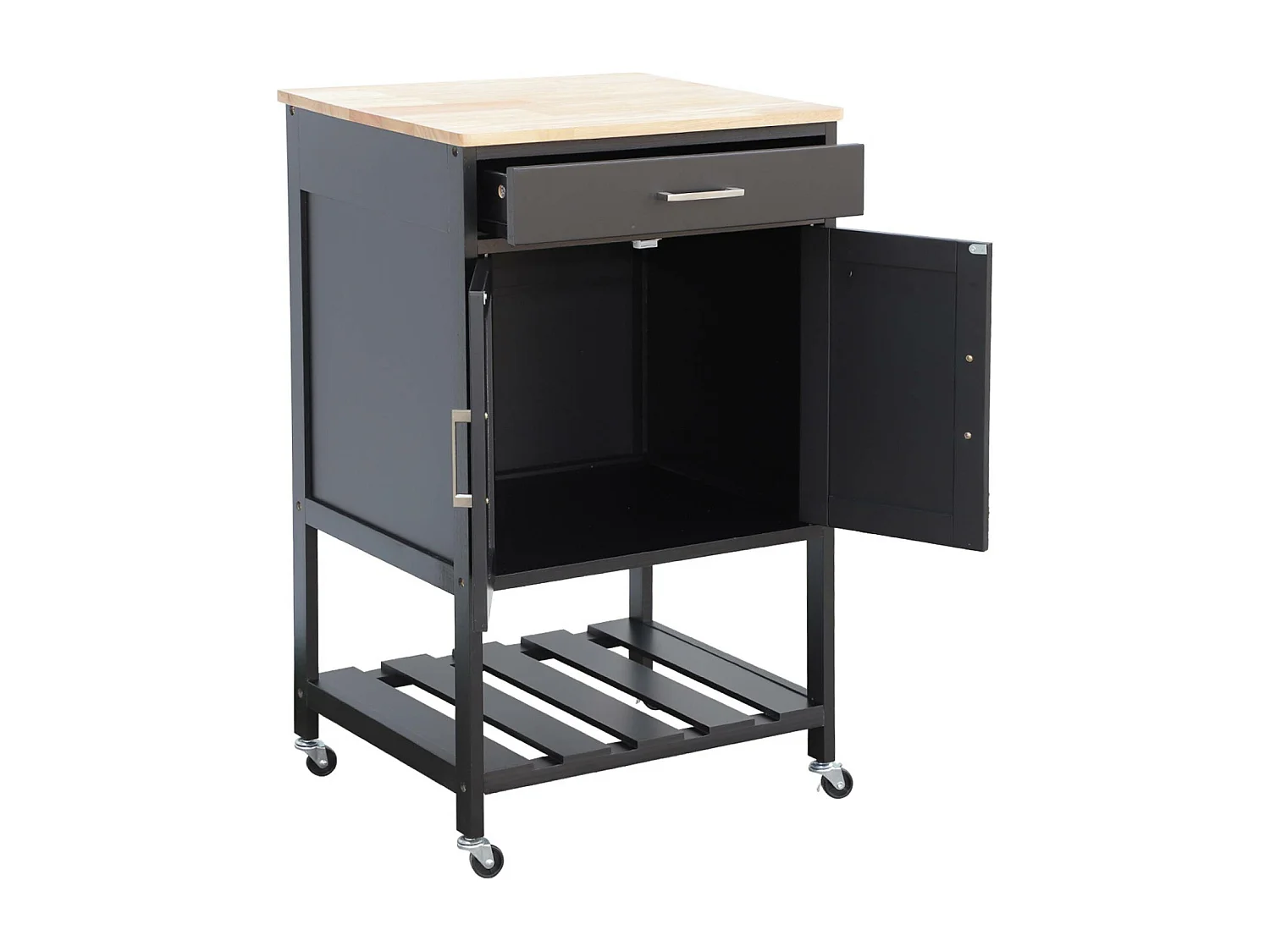 Carro de cocina con encimera de madera de pino negro