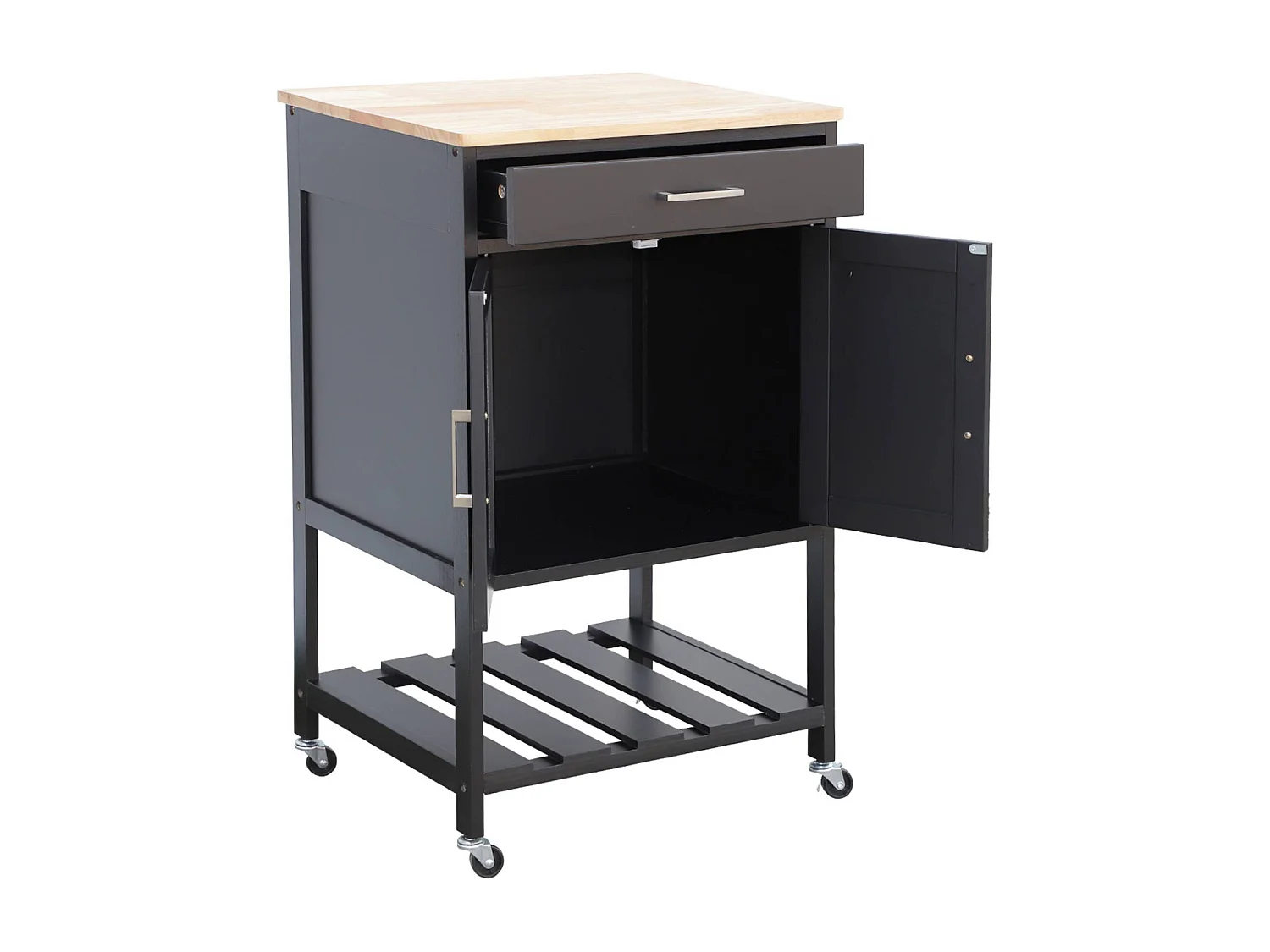 Carro de cocina con encimera de madera de pino negro