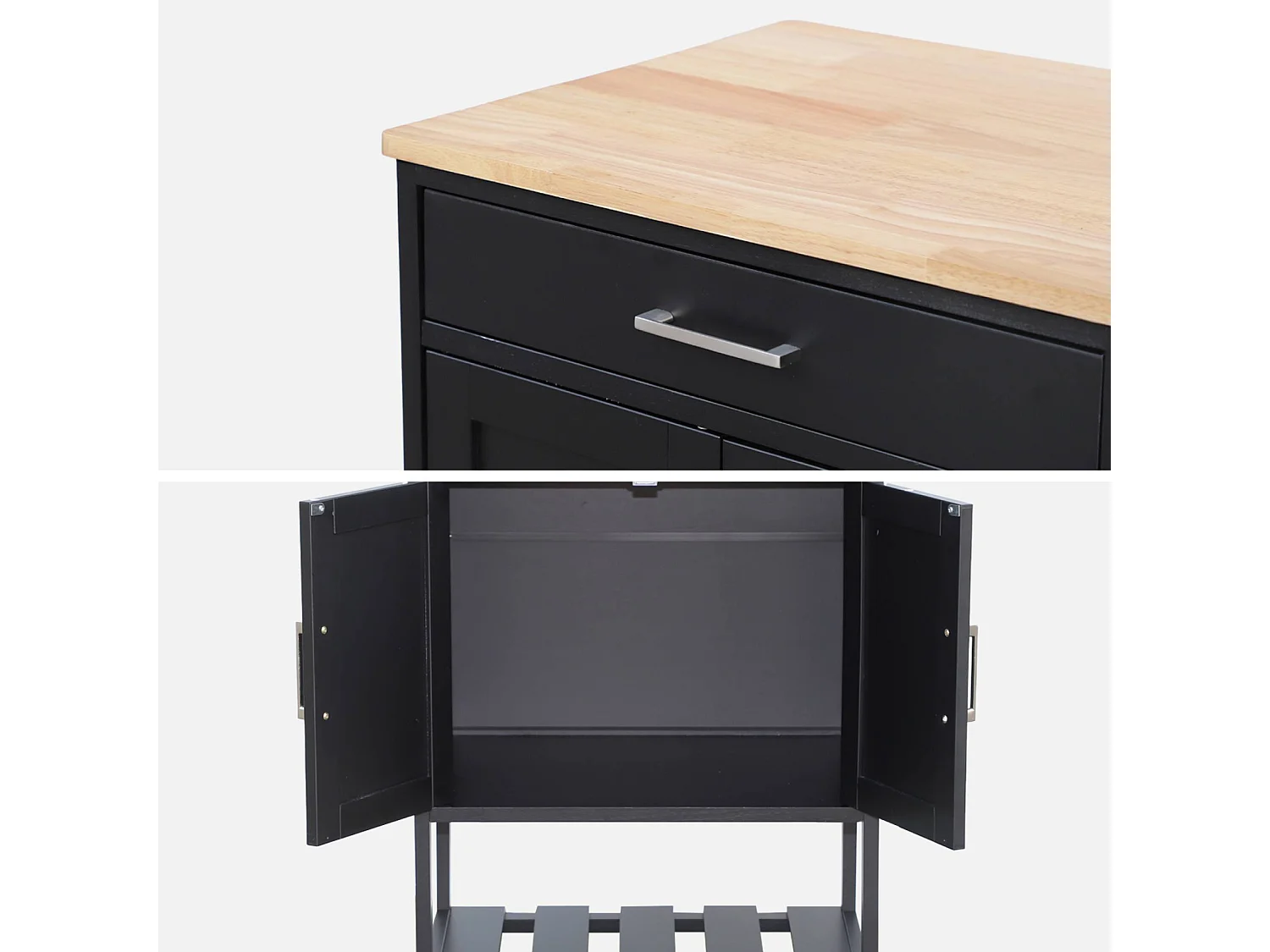 Carro de cocina con encimera de madera de pino negro