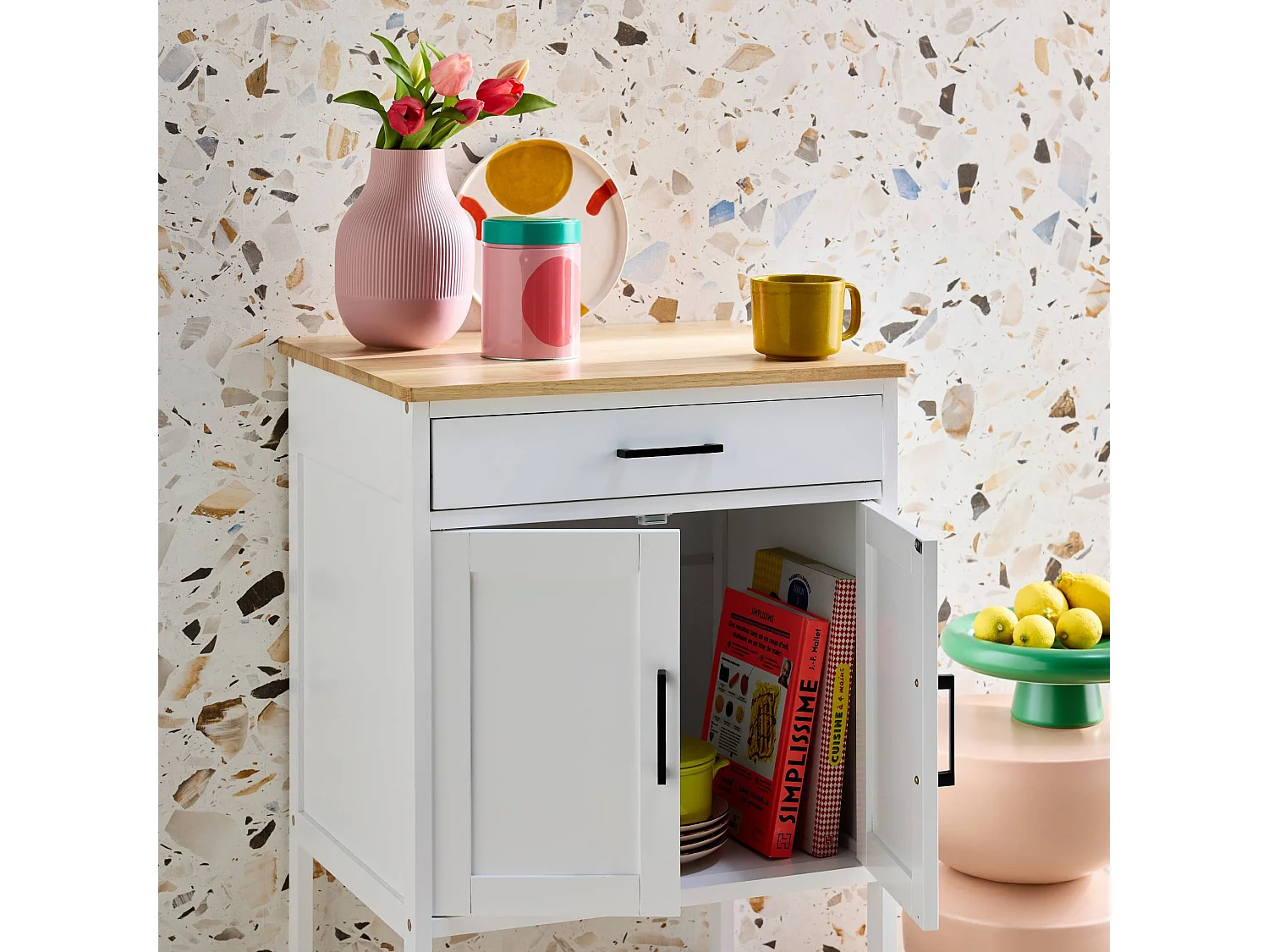 Carro de cocina con encimera de madera de pino blanco