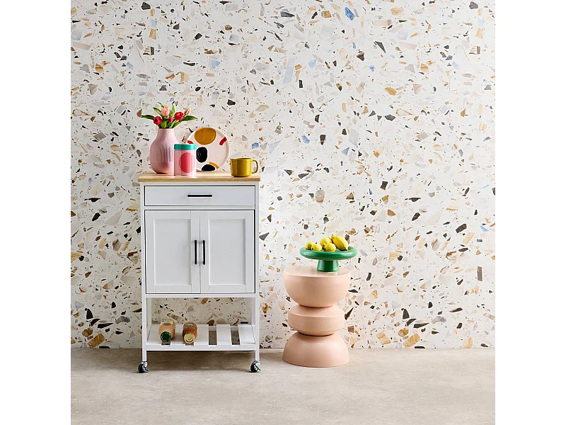 Carro de cocina con encimera de madera de pino blanco