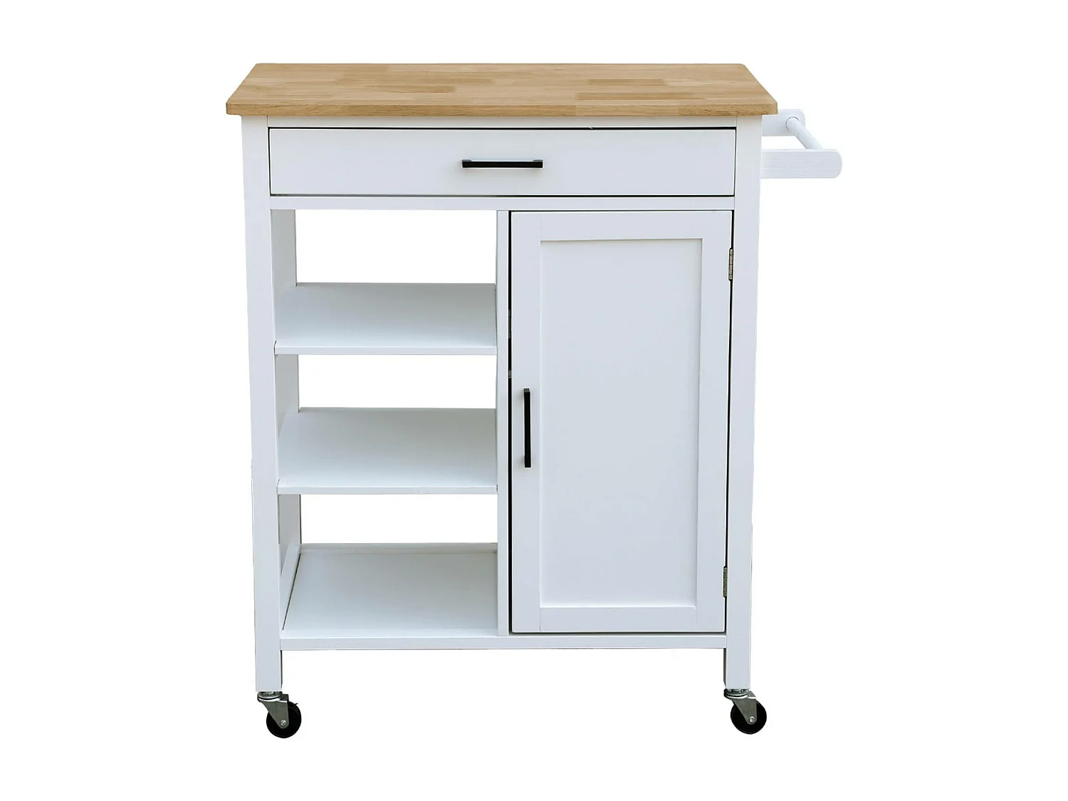 Carrello da cucina in legno di gomma con 5 ripiani, 74cm, bianco