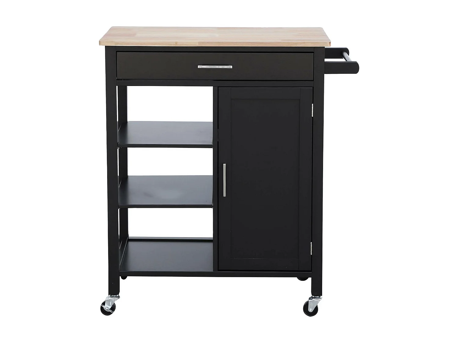Carrello da cucina in legno di gomma con 5 ripiani, 74cm, nero