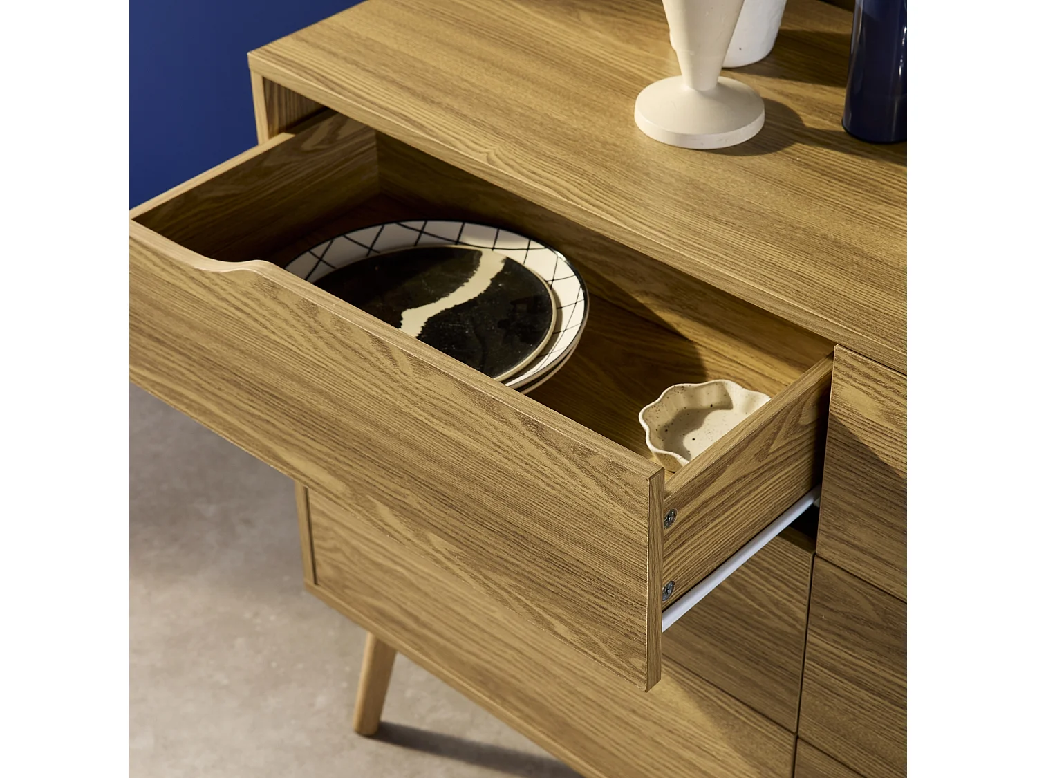 Cassettiera effetto legno, 6 cassetti, effetto frassino