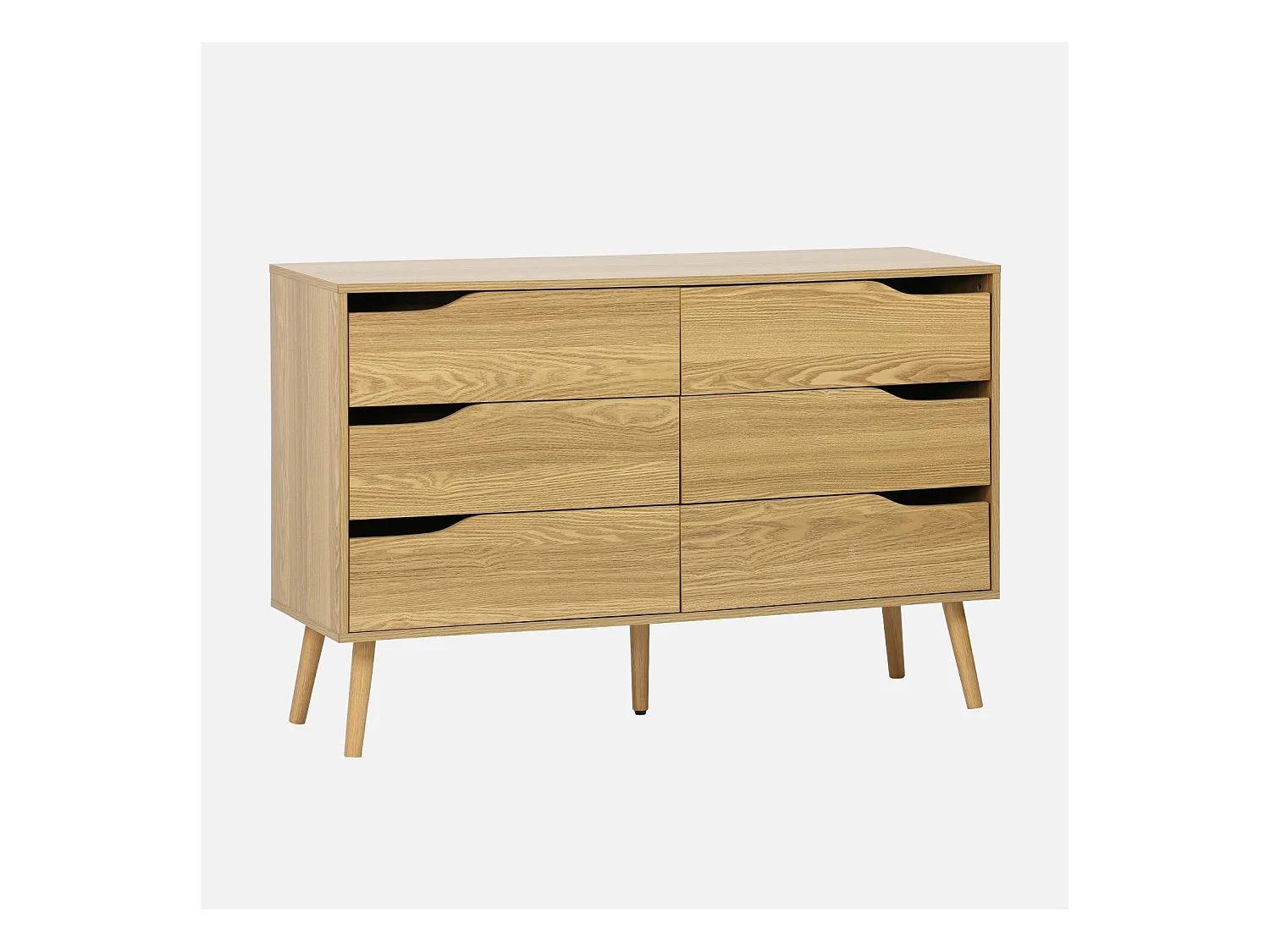 Commode effet frêne. 6 tiroirs. pieds en pin massif