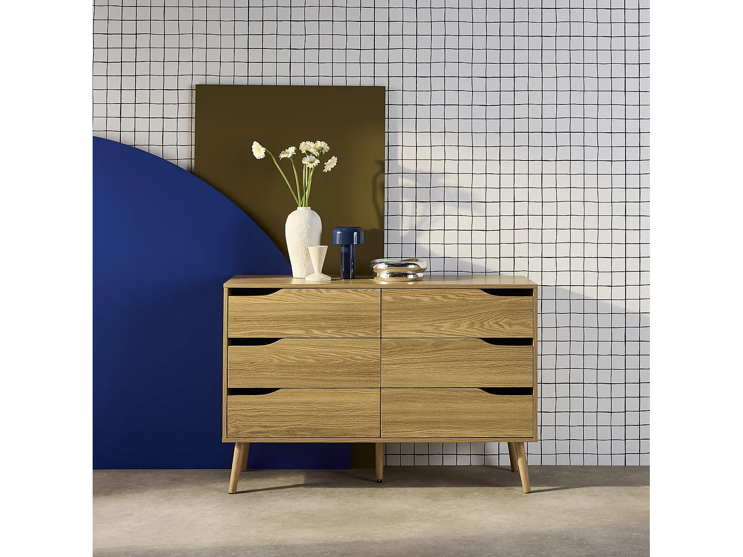 Cassettiera effetto legno, 6 cassetti, effetto frassino