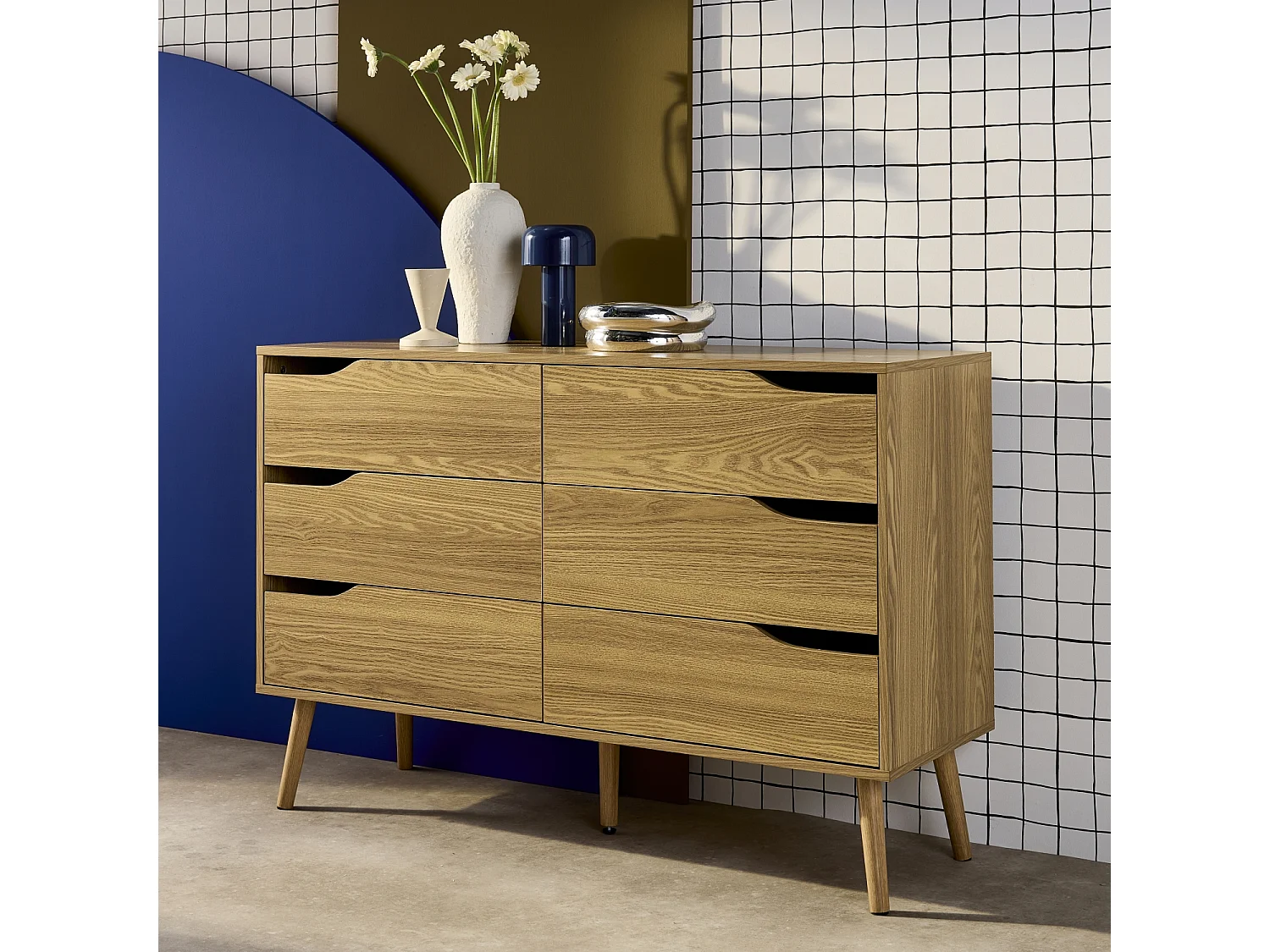 Cassettiera effetto legno, 6 cassetti, effetto frassino