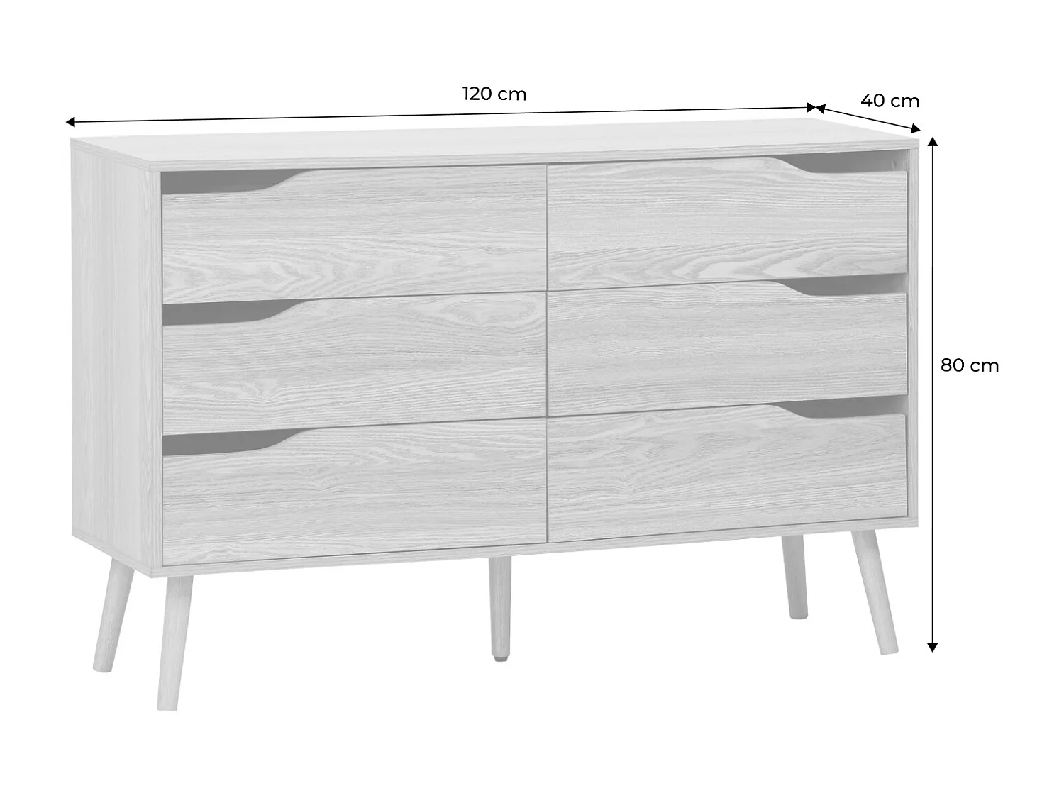 Cassettiera effetto legno, 6 cassetti, effetto frassino