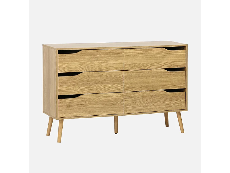 Commode effet frêne. 6 tiroirs. pieds en pin massif